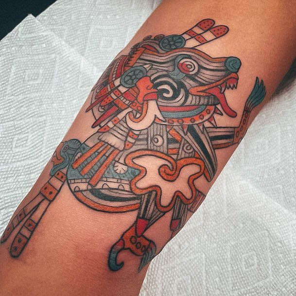 Artistic Aztec Tattoo On Woman Tribal Traditional