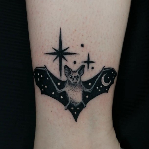 Artistic Bat Tattoo On Woman