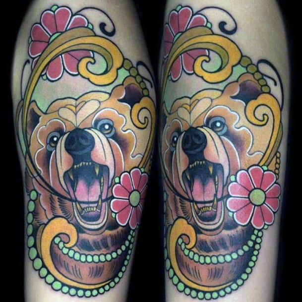 Artistic Bear Tattoo For Women Traditional