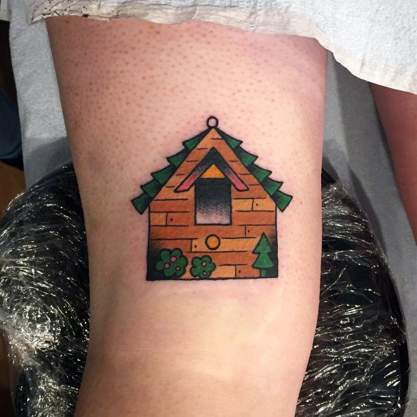 Artistic Birdhouse Tattoo On Woman