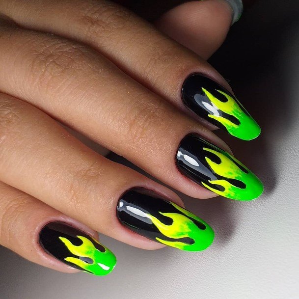 Artistic Black And Green Nail On Woman