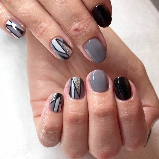 Artistic Black And Grey Nail On Woman