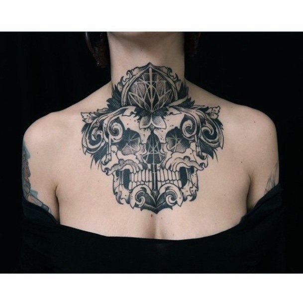 Artistic Black Tattoo Womens Chest