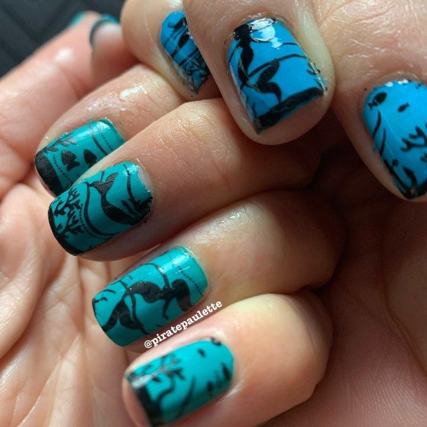 Artistic Blue And Green Nail On Woman