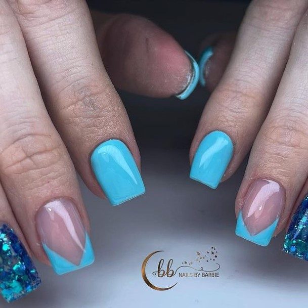 Artistic Blue Glitter Nail On Woman