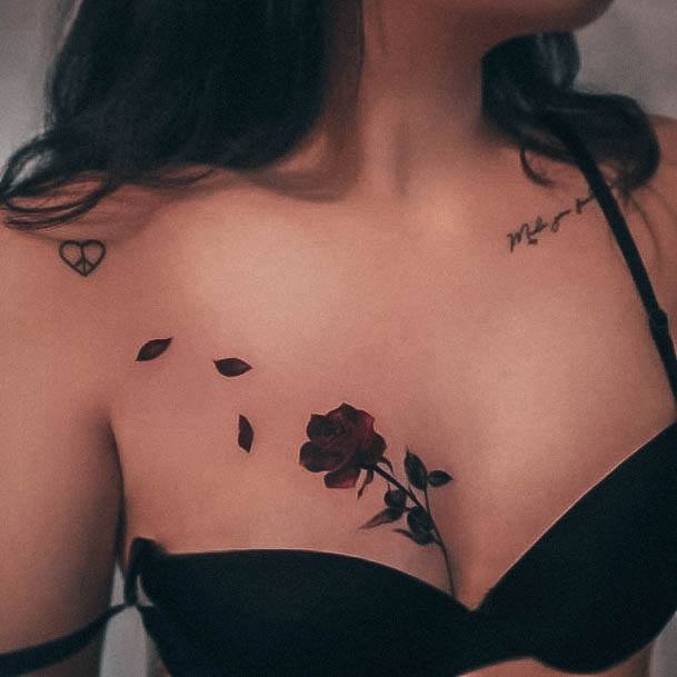 Artistic Boob Tattoo On Woman Rose Flower