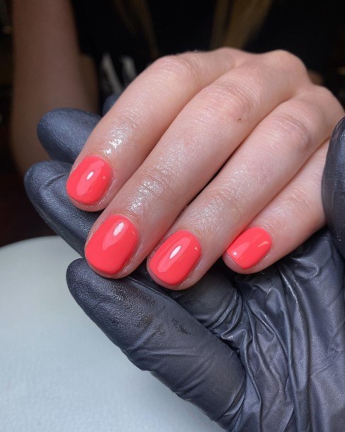 Artistic Bright Coral Nail On Woman