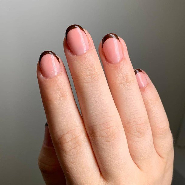 Artistic Brown French Tip Nail On Woman