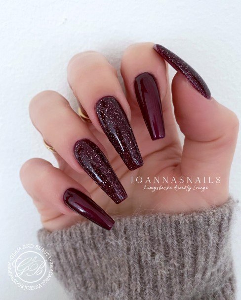 Artistic Burgundy And Black Nail On Woman