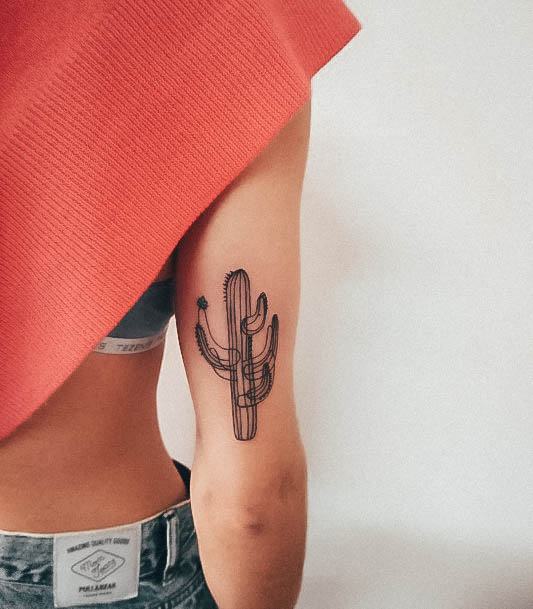 Artistic Cactus Tattoo On Woman