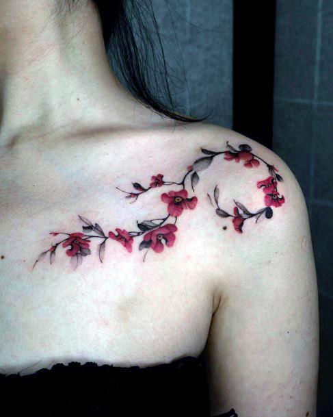 Artistic Camellia Tattoo On Woman