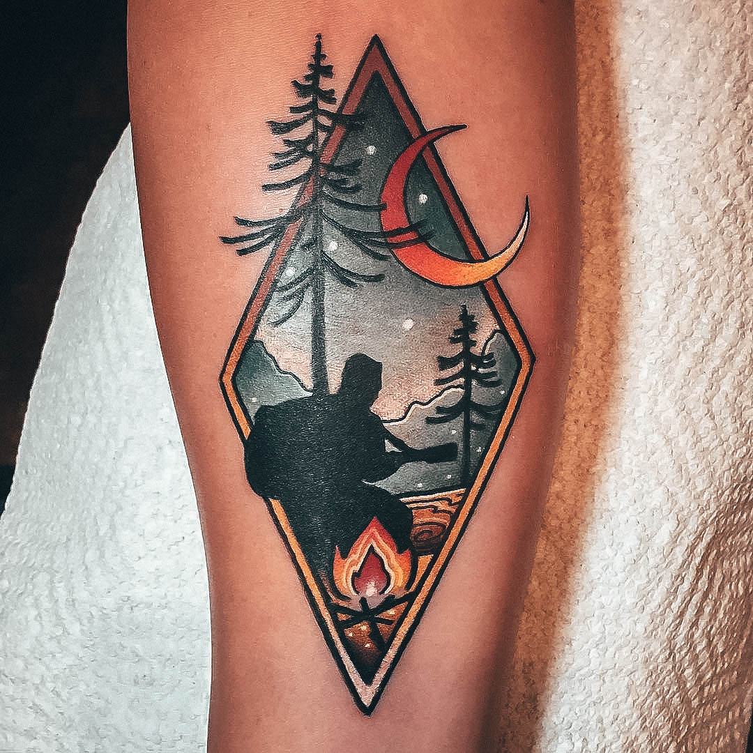 Artistic Campfire Tattoo On Woman