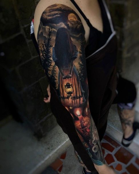 Artistic Candle Tattoo On Woman