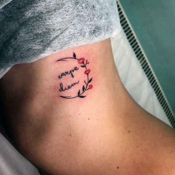 Artistic Carpe Diem Tattoo On Woman