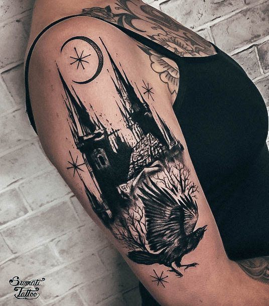 Artistic Castle Tattoo On Woman