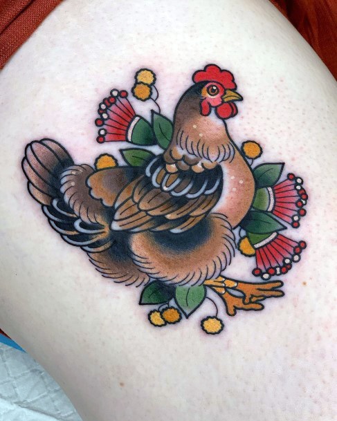 Artistic Chicken Tattoo On Woman