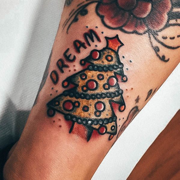 Artistic Christmas Tree Tattoo On Woman