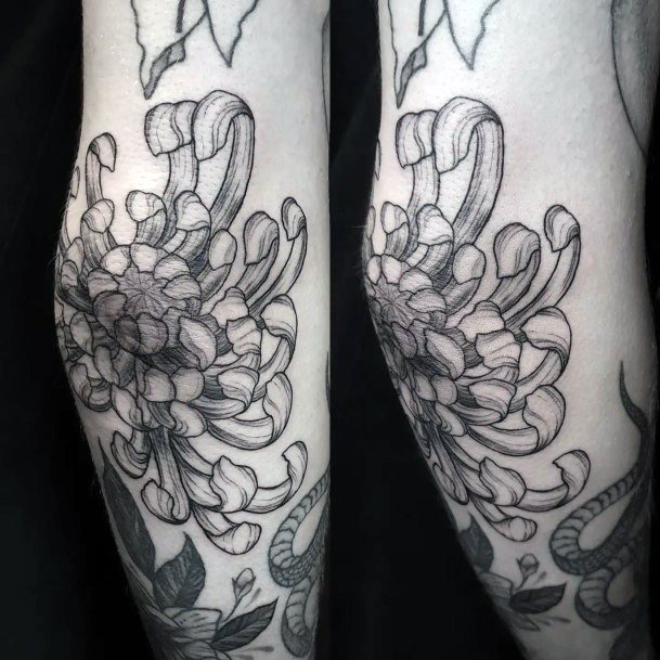 Artistic Chrysanthemum Tattoo On Woman