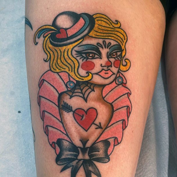 Artistic Clown Tattoo On Woman