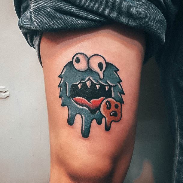 Artistic Cookie Monster Tattoo On Woman