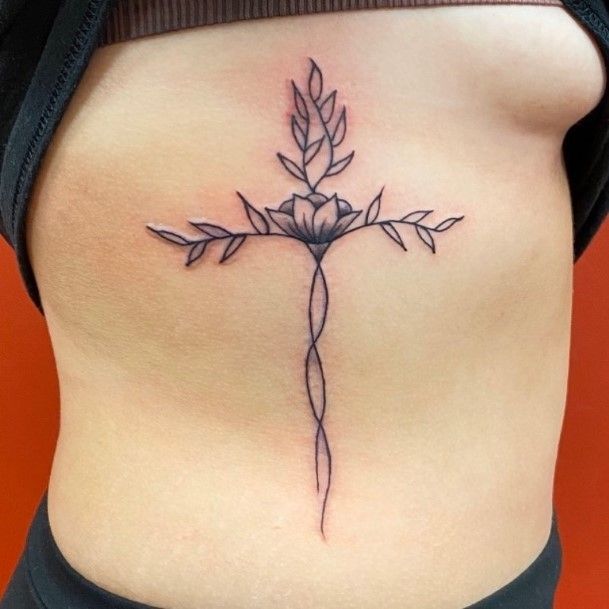 Artistic Cross Tattoo Womens Torso
