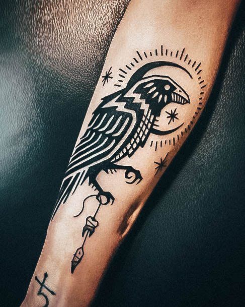 Artistic Crow Tattoo On Woman