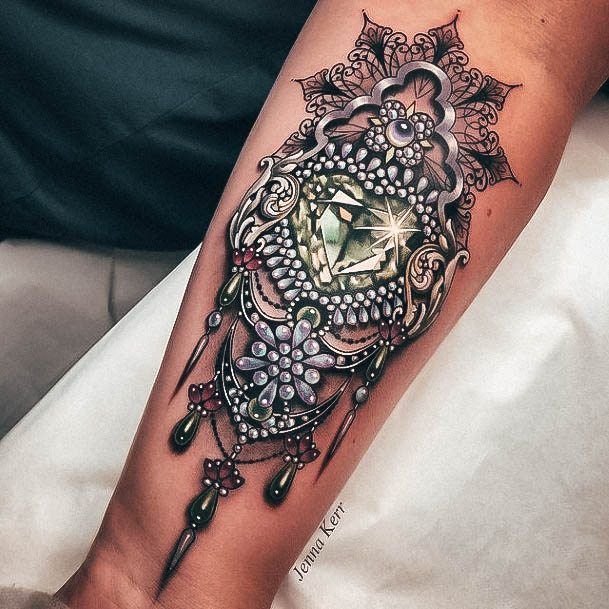 Artistic Crystal Tattoo On Woman