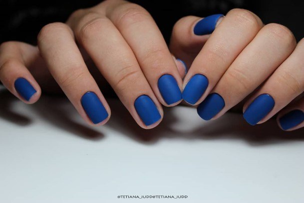 Artistic Dark Blue Matte Nail On Woman