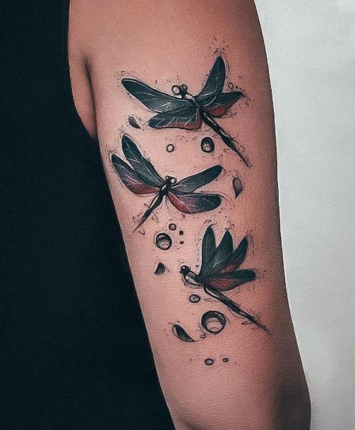 Artistic Dragonfly Tattoo On Woman Arm