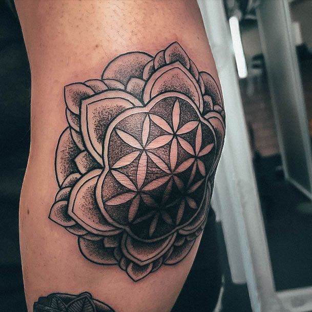 Artistic Elbow Tattoo On Woman Geometric