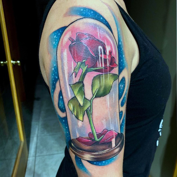 Artistic Enchanted Rose Tattoo On Woman