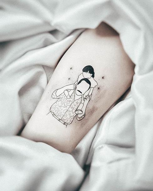 Artistic Family Tattoo On Woman Leg