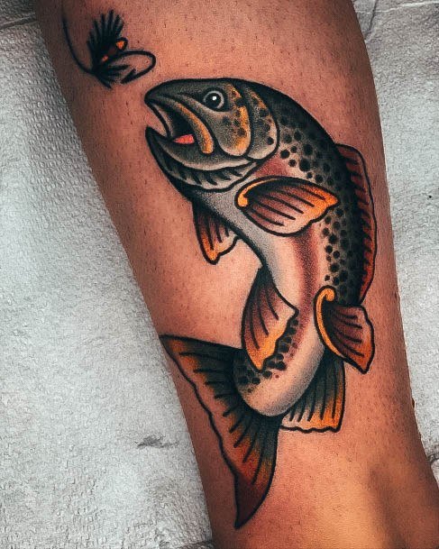 Artistic Fishing Tattoo On Woman