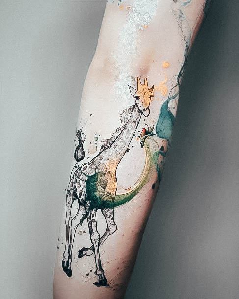 Artistic Giraffe Tattoo On Woman Watercolor Modern