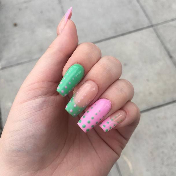 Artistic Green And Pink Nail On Woman