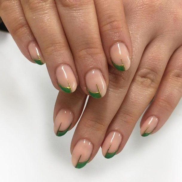 Artistic Green French Tip Nail On Woman