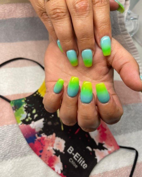 Artistic Green Ombre Nail On Woman