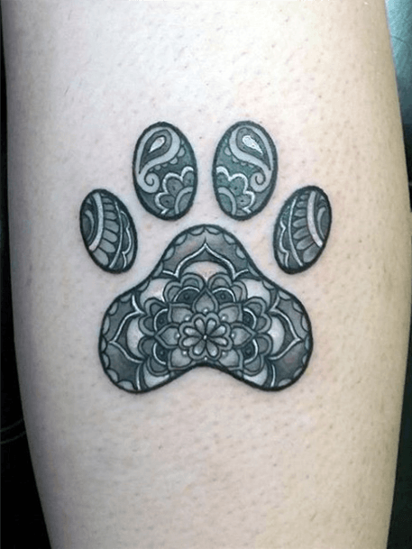 Artistic Grey Dog Paw Tattoo For Women