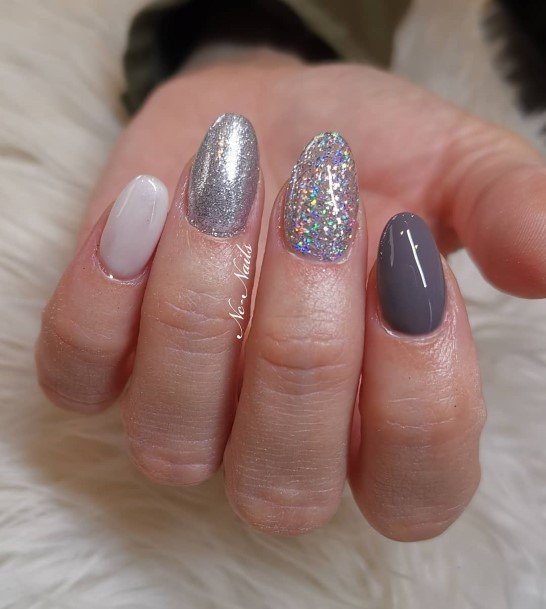Artistic Grey With Glitter Nail On Woman