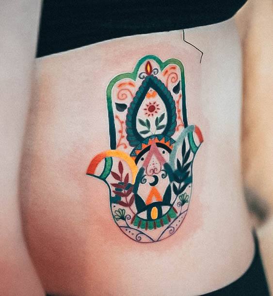 Artistic Hamsa Tattoo On Woman