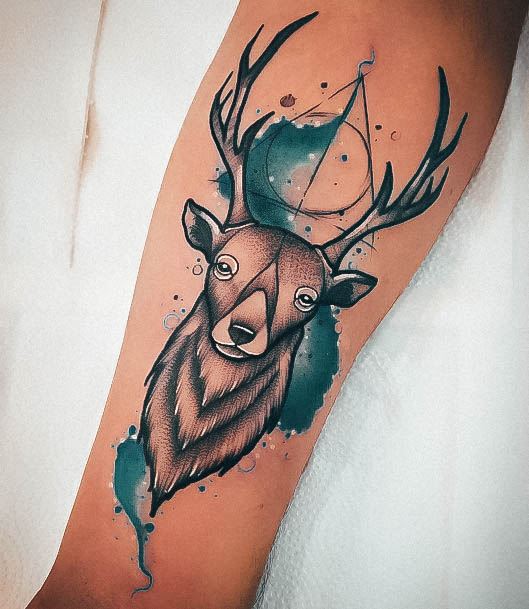 Artistic Harry Potter Tattoo On Woman Deer Watercolor