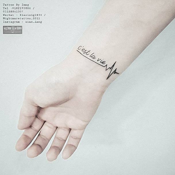 Artistic Heartbeat Tattoo On Woman Wristband