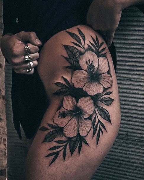 Artistic Hibiscus Tattoo On Woman