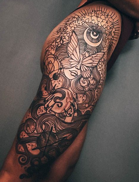 Artistic Hip Tattoo On Woman