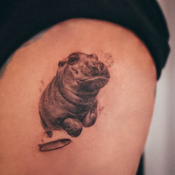 Artistic Hippo Tattoo On Woman