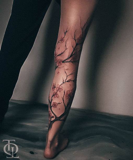 Artistic Leg Sleeve Tattoo On Woman