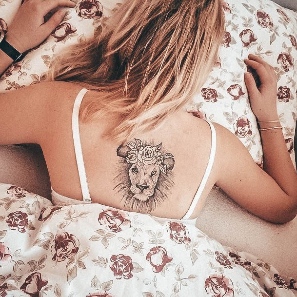 Artistic Leo Tattoo On Woman Back Lion