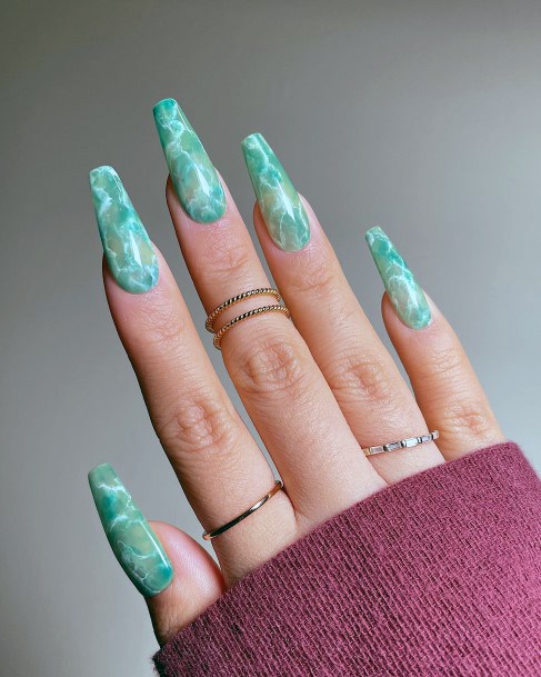 Artistic Light Green Nail On Woman