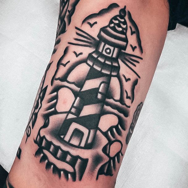 Artistic Lighthouse Tattoo On Woman