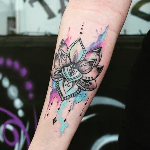 Artistic Lotus Leaf Tattoo Womens Forearms
